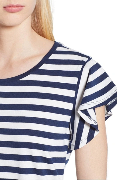 Shop Bobeau Flutter Sleeve Tee In Navy/ Ivory Stripe