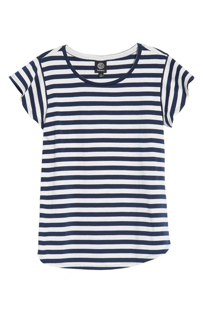 Bobeau Flutter Sleeve Tee In Navy/ Ivory Stripe | ModeSens