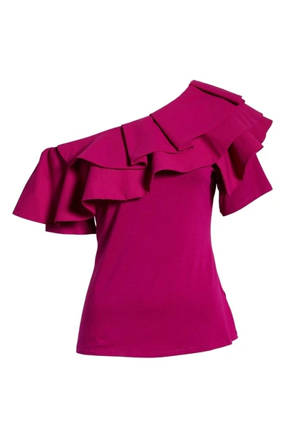 Shop Vince Camuto One-shoulder Ruffle Top In Fuchsia Fury