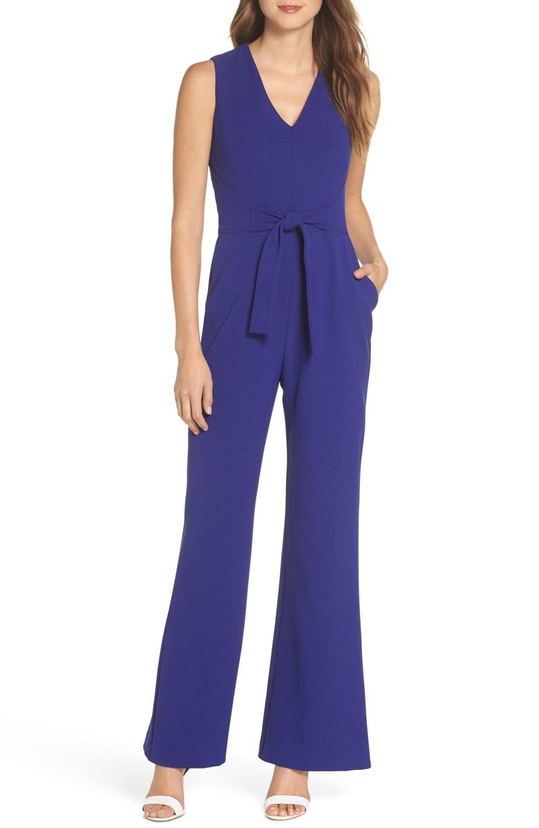vince camuto tie waist crepe jumpsuit