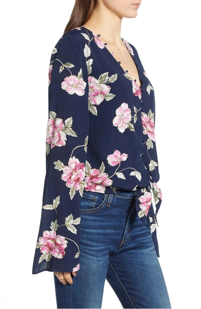 Shop Cupcakes And Cashmere Jerome Floral Bell Sleeve Top In Ink