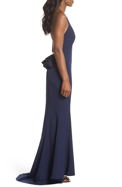 Shop Jarlo Zoe Ruffle Back Gown In Navy