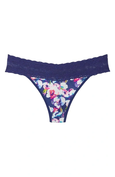 Shop Natori Bliss Perfection Thong In Dark Blue Orchid Print