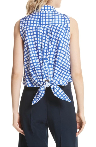 Shop Milly Leah Tie Back Stretch Cotton Blouse In Blueberry