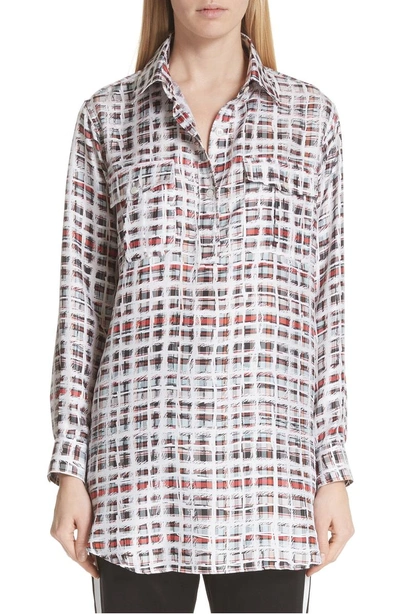 Shop Burberry Sirena Scribble Check Silk Shirt In Cadmium Red