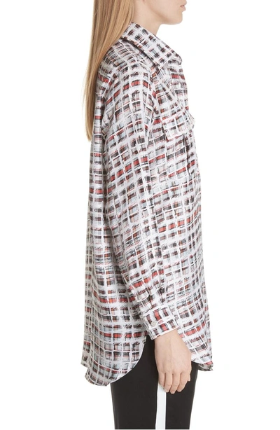 Shop Burberry Sirena Scribble Check Silk Shirt In Cadmium Red