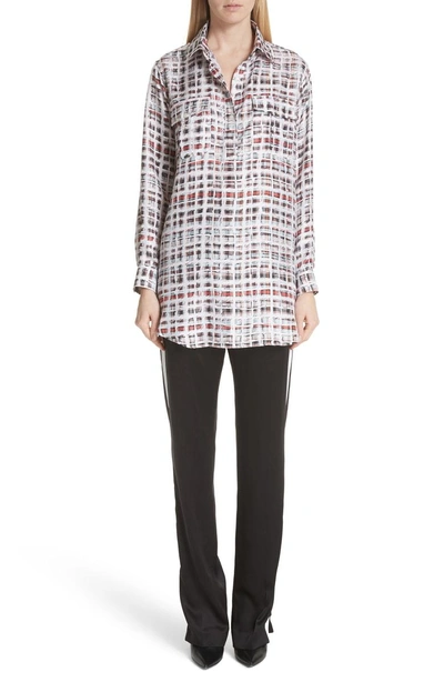 Shop Burberry Sirena Scribble Check Silk Shirt In Cadmium Red