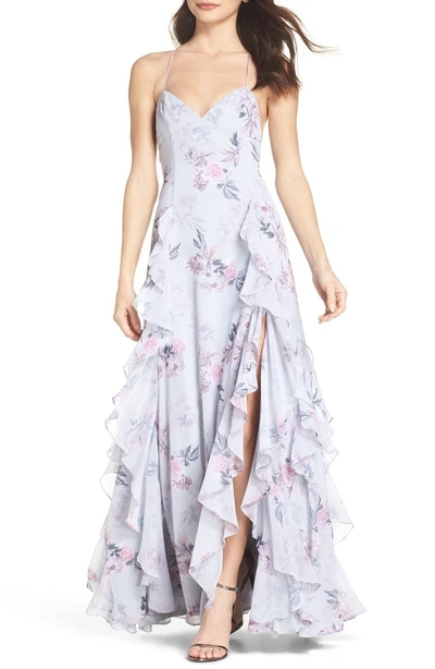 Shop Fame And Partners Nav Ruffle Gown In Dream Floral