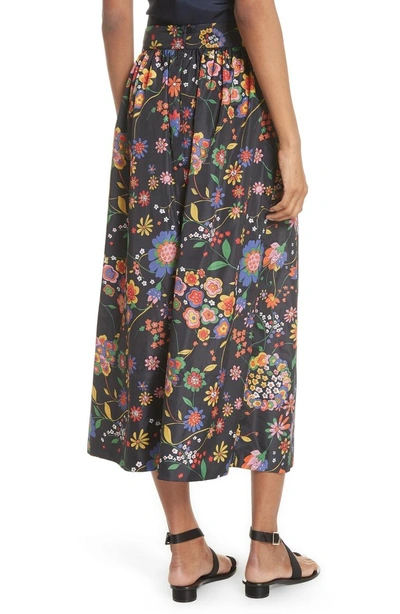 Shop Tibi Print Tech Floral Skirt In Navy