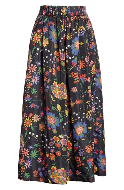 Shop Tibi Print Tech Floral Skirt In Navy