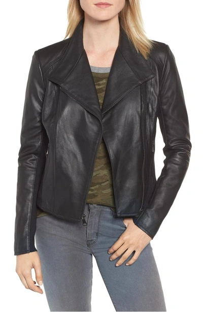 Shop Andrew Marc Felix Stand Collar Leather Jacket In Black