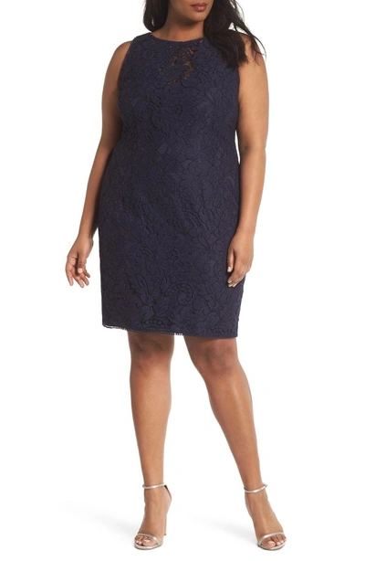 Shop Adrianna Papell Lace Sheath Dress In Navy