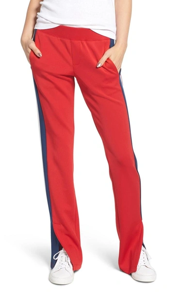 Shop Pam & Gela Stripe Scuba Knit Track Pants In Candy Red