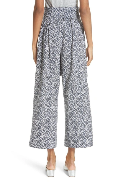 Shop Rebecca Taylor Lauren Floral Tie Waist Cotton Pants In Blueberry