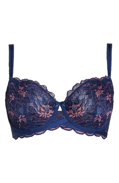 Shop Wacoal Fire & Lace Underwire Bra In Blue Depths/ Cameo Pink