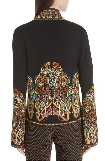 Shop Etro Tie Front Paisley Jacquard Knit Jacket In Black Print