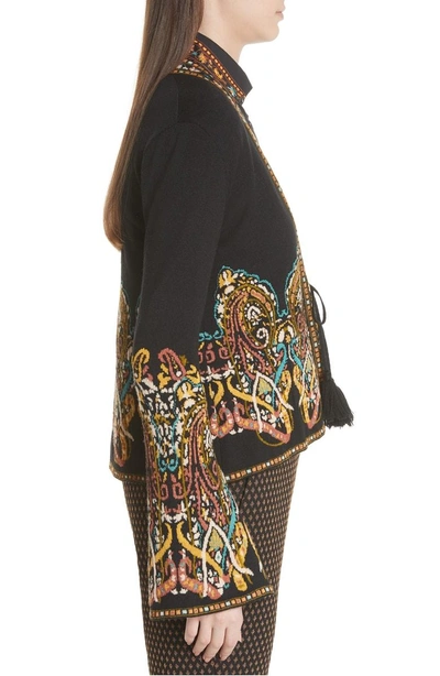 Shop Etro Tie Front Paisley Jacquard Knit Jacket In Black Print