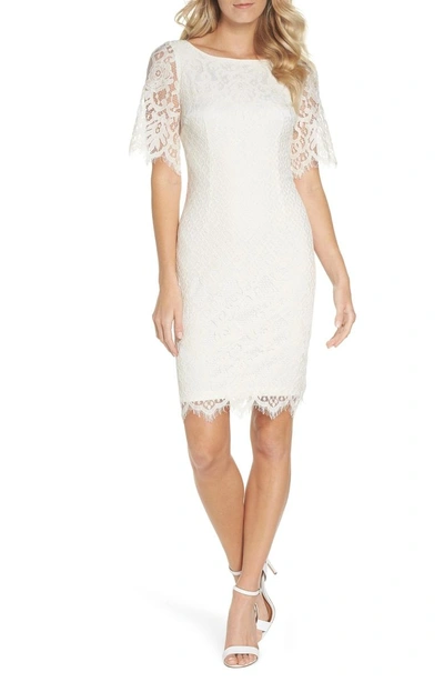 Shop Adrianna Papell Georgia Scalloped Lace Sheath Dress In Ivory