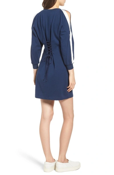 Shop Pam & Gela Cold Shoulder Dress In Navy