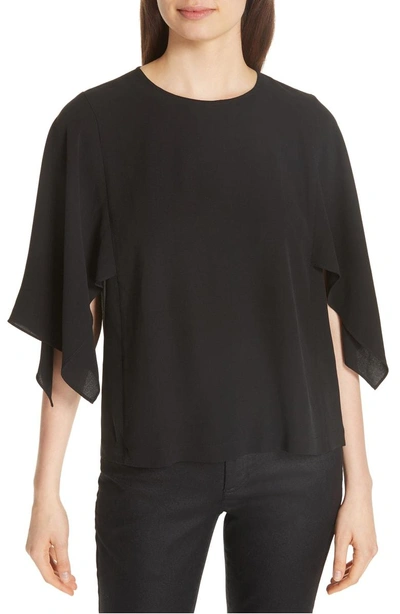 Shop Eileen Fisher Slit Sleeve Silk Top In Black
