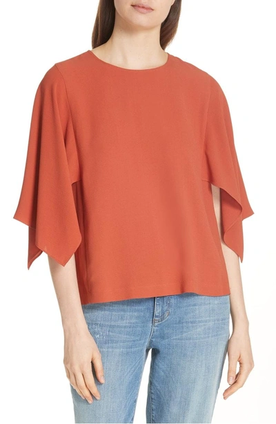 Shop Eileen Fisher Slit Sleeve Silk Top In Orange Pekoe