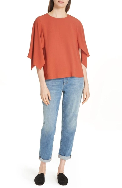 Shop Eileen Fisher Slit Sleeve Silk Top In Orange Pekoe