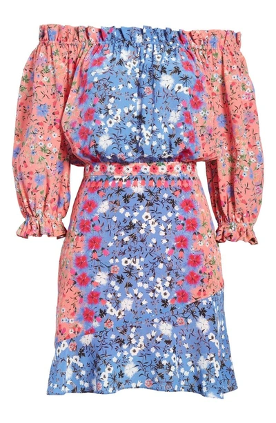 Shop Saloni Grace Off The Shoulder Silk Dress In Foxglove Meadow