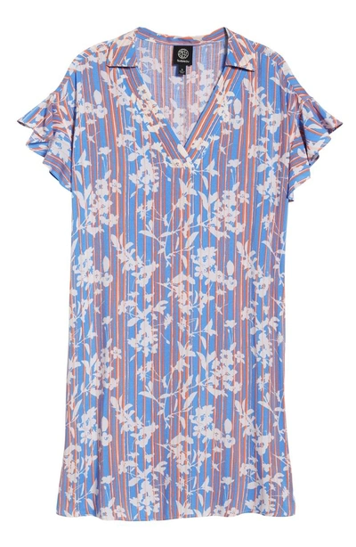 Shop Bobeau Print Shirtdress In Blue With Orange
