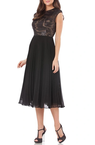 Shop Carmen Marc Valvo Infusion Pleated Skirt In Black Nude