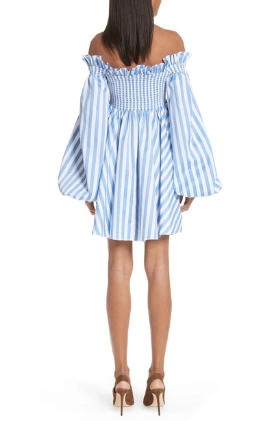 Shop Caroline Constas Kora Stripe Off The Shoulder Dress In Blue/ White