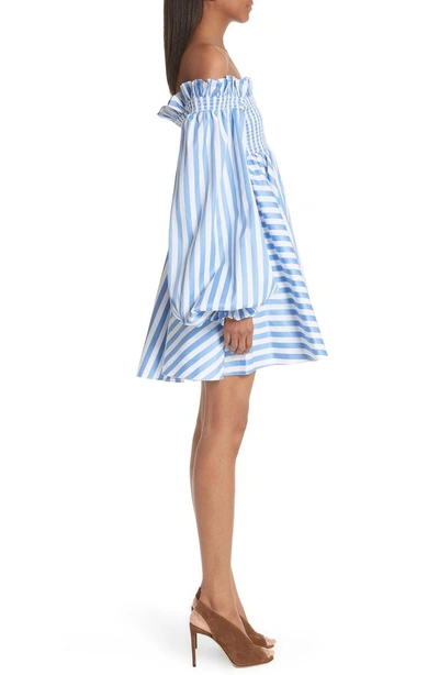 Shop Caroline Constas Kora Stripe Off The Shoulder Dress In Blue/ White