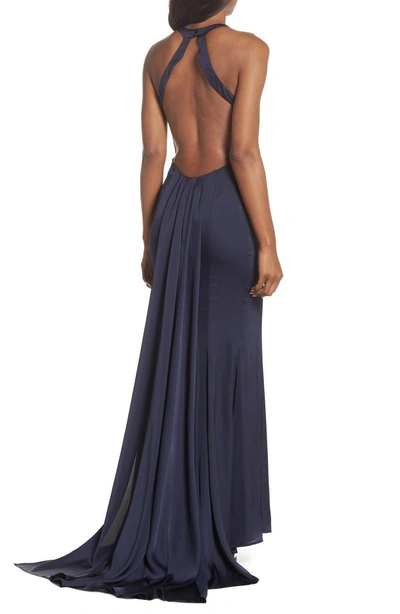 Shop Jarlo Blanche Open Back Gown In Navy