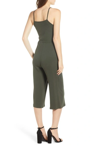 Shop Cupcakes And Cashmere Macall Rib Knit Wide Leg Jumpsuit In Army