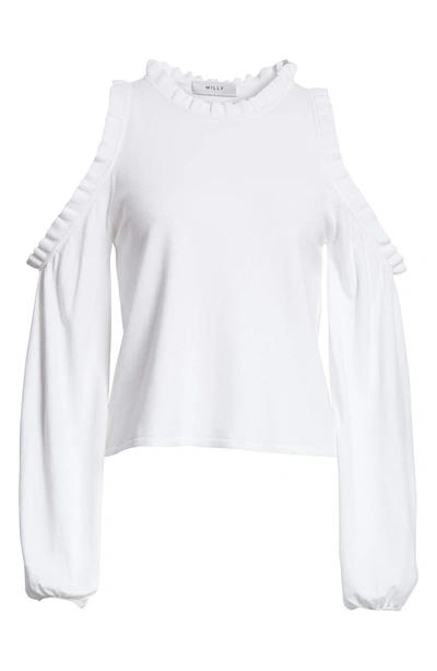 Shop Milly Cold Shoulder Ruffle Top In White