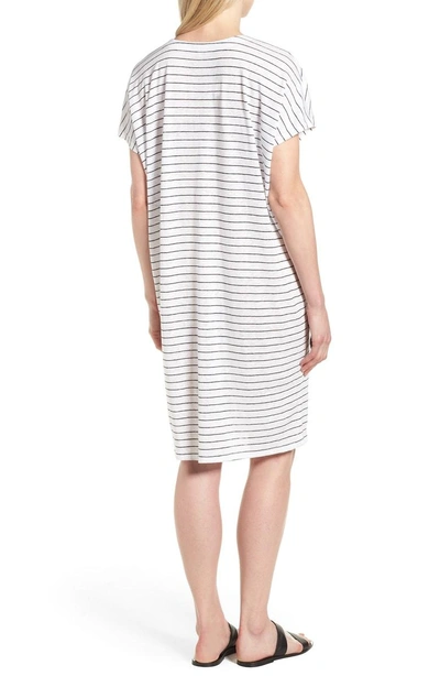 Shop Eileen Fisher Stripe Organic Linen Shift Dress In White/ Black