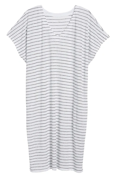 Shop Eileen Fisher Stripe Organic Linen Shift Dress In White/ Black