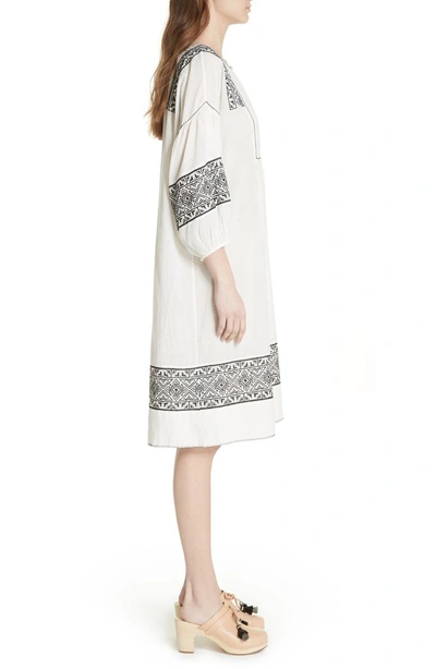 Shop The Great The Lovely Tunic Dress In Off White/ Black Embroidery