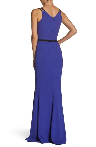 Shop Dress The Population Lana Plunging Strappy Shoulder Gown In Blue/ Violet