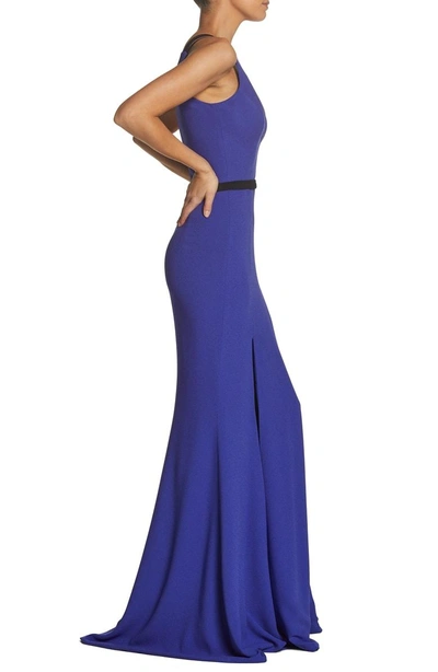 Shop Dress The Population Lana Plunging Strappy Shoulder Gown In Blue/ Violet