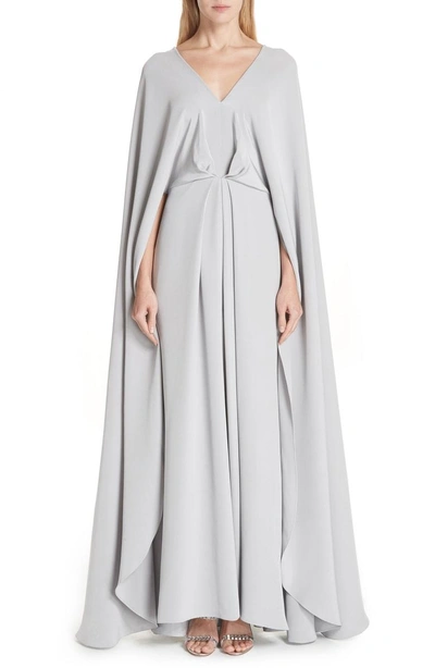 Shop Christian Siriano V-neck Cape Silk Gown In Storm