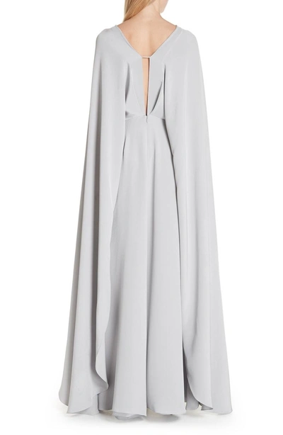 Shop Christian Siriano V-neck Cape Silk Gown In Storm