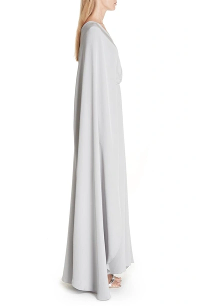 Shop Christian Siriano V-neck Cape Silk Gown In Storm