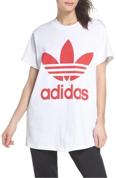 Shop Adidas Originals Originals Trefoil Logo Tee In White / Radiant Red