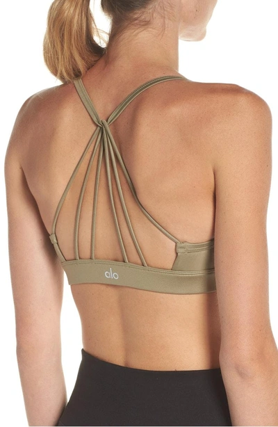 Shop Alo Yoga 'sunny Strappy' Soft Cup Bralette In Olive Glossy