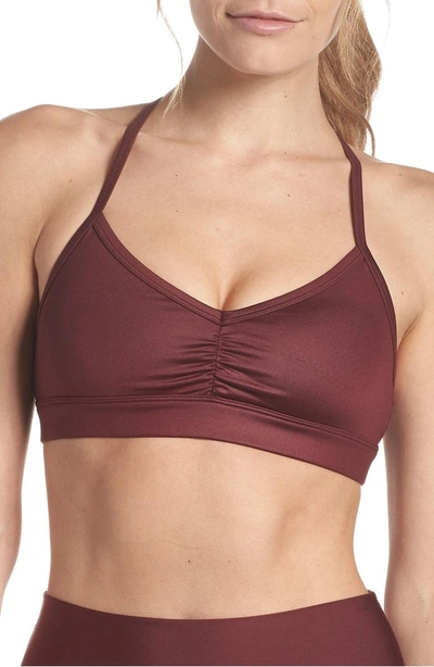 Shop Alo Yoga 'sunny Strappy' Soft Cup Bralette In Black Cherry Glossy