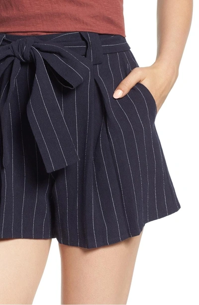 Shop Moon River Stripe Tie Waist Shorts In Blue Stripe