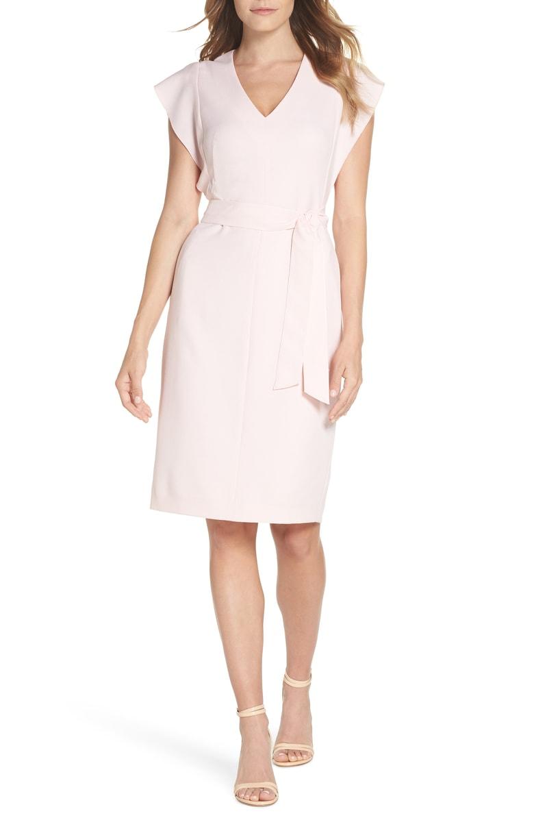 eliza j ruffle sleeve sheath dress