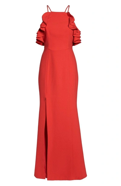 Shop C/meo Collective Ruffle Halter Gown In Cherry