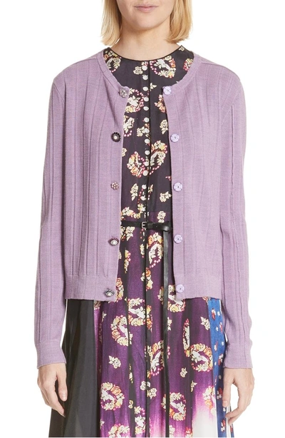 Shop Marc Jacobs Crystal Button Wool & Silk Cardigan In Lilac