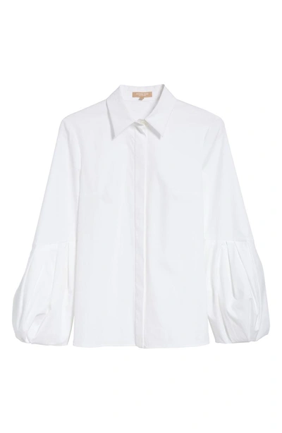 Shop Michael Kors Puff Sleeve Stretch Poplin Shirt In Optic White